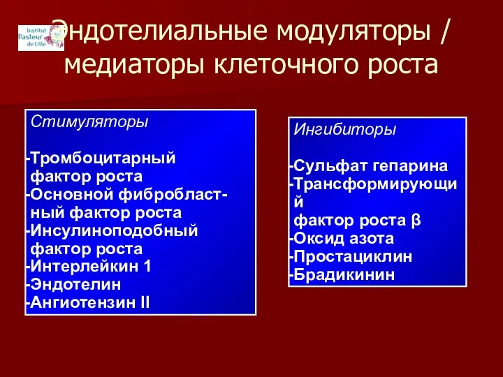 Эндотелиальные модуляторы / медиаторы клеточного роста Стимуляторы Тромбоцитарный фактор роста Основной фибробласт-