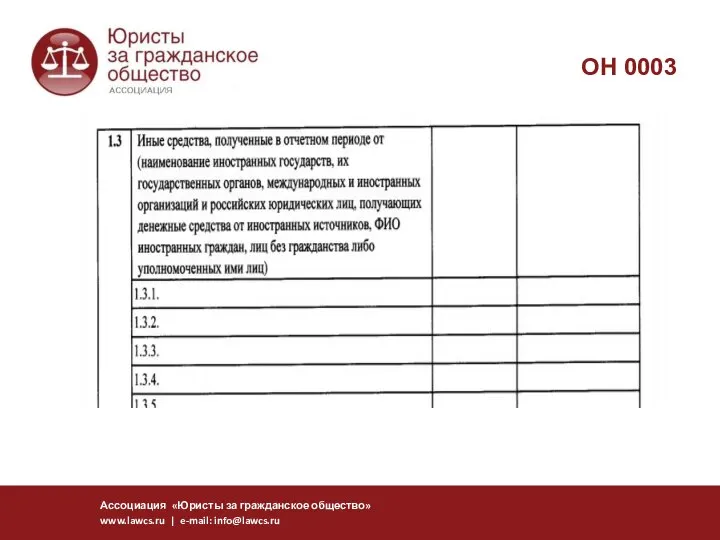 Ассоциация «Юристы за гражданское общество» www.lawcs.ru | e-mail: info@lawcs.ru ОН 0003