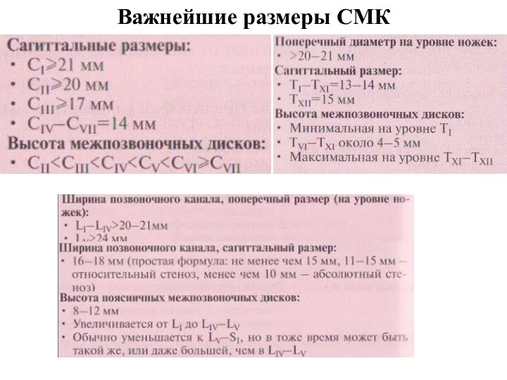 Важнейшие размеры СМК