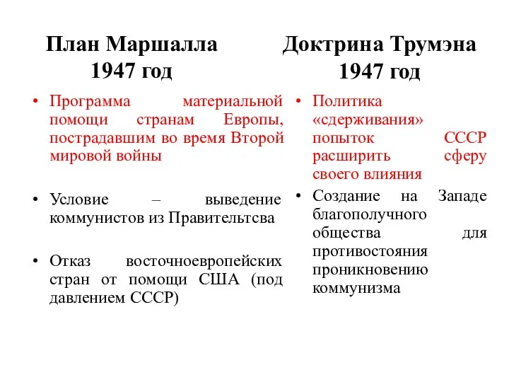 Программа материальной помощи странам Европы, пострадавшим во время Второй мировой войны Условие