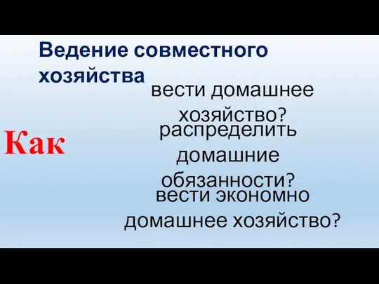 Ведение совместного хозяйства Как вести домашнее хозяйство? распределить домашние обязанности? вести экономно домашнее хозяйство?