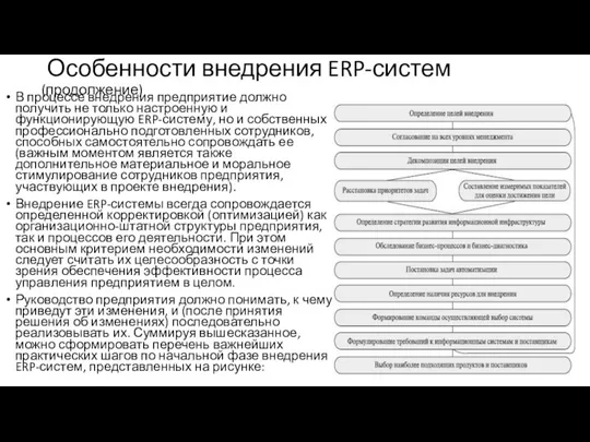 Особенности внедрения ERP-систем (продолжение) В процессе внедрения предприятие должно получить не только