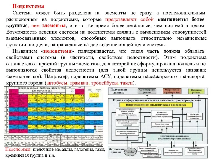 Подсистема Система может быть разделена на элементы не сразу, а последовательным расчленением