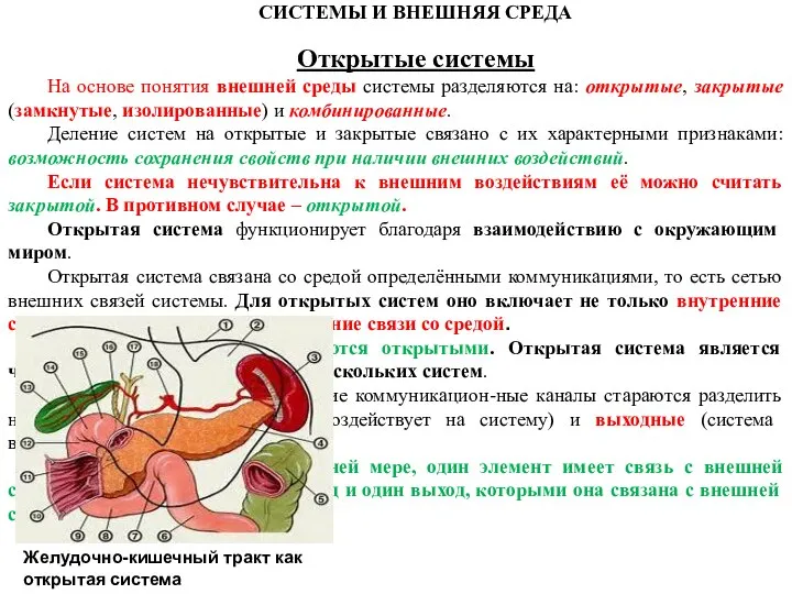 СИСТЕМЫ И ВНЕШНЯЯ СРЕДА Открытые системы На основе понятия внешней среды системы