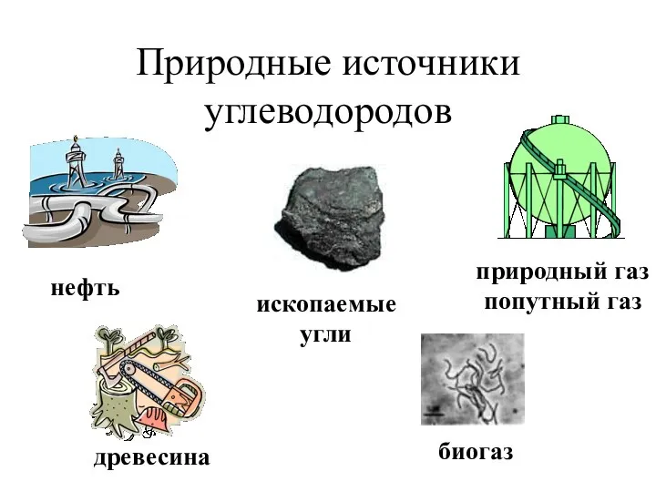 Природные источники углеводородов нефть природный газ попутный газ ископаемые угли биогаз древесина