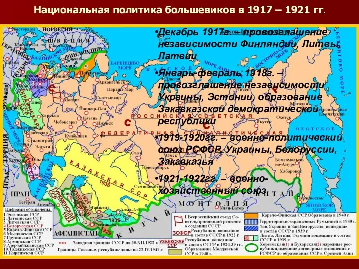 Национальная политика большевиков в 1917 – 1921 гг. Декабрь 1917г. – провозглашение