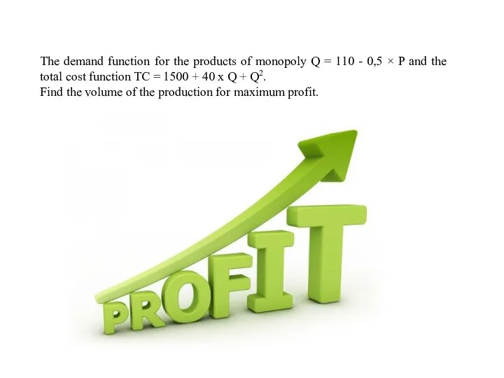 The demand function for the products of monopoly Q = 110 -