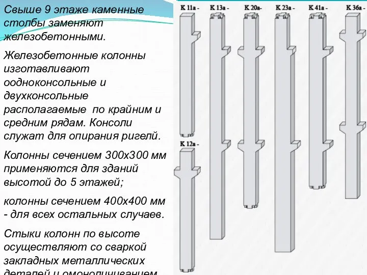 пр. каф "СК" Тишков Н.Л. Свыше 9 этаже каменные столбы заменяют железобетонными.