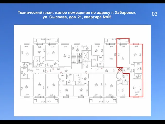 03 Технический план: жилое помещение по адресу г. Хабаровск, ул. Сысоева, дом 21, квартира №65