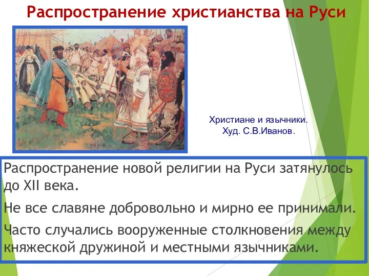 Распространение христианства на Руси Распространение новой религии на Руси затянулось до ХII