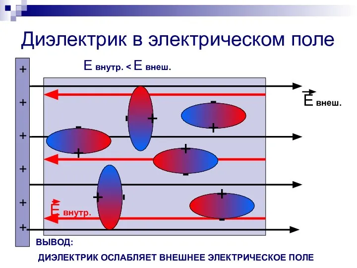 Диэлектрик в электрическом поле + - + + + + + +