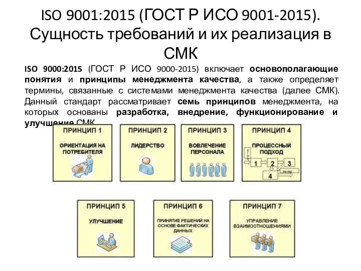 ISO 9001:2015 (ГОСТ Р ИСО 9001-2015). Сущность требований и их реализация в