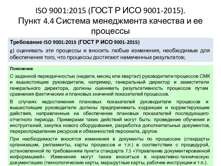 ISO 9001:2015 (ГОСТ Р ИСО 9001-2015). Пункт 4.4 Система менеджмента качества и