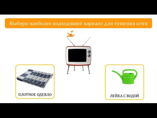 ЛЕЙКА С ВОДОЙ ПЛОТНОЕ ОДЕЯЛО Выбери наиболее подходящий вариант для тушения огня