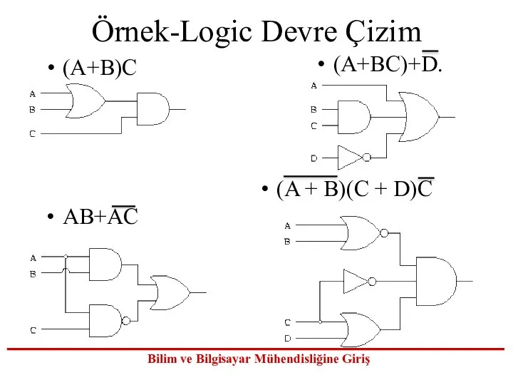 Örnek-Logic Devre Çizim (A+B)C (A+BC)+D. AB+AC (A + B)(C + D)C