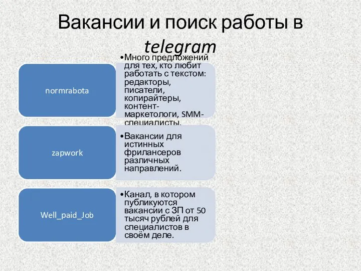 Вакансии и поиск работы в telegram normrabota Много предложений для тех, кто