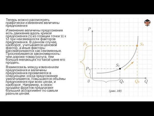 Теперь можно рассмотреть графически изменение величины предложения Изменение величины предложения есть движение