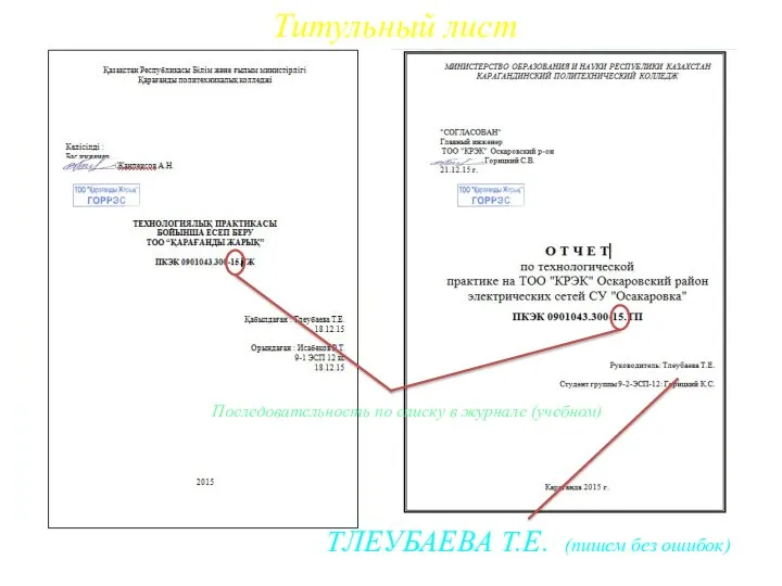 Последовательность по списку в журнале (учебном) Титульный лист ТЛЕУБАЕВА Т.Е. (пишем без ошибок)