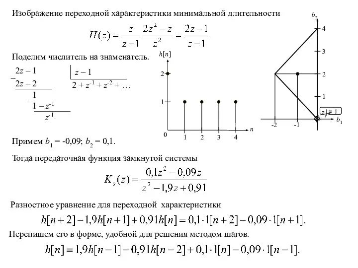 Изображение переходной характеристики минимальной длительности Поделим числитель на знаменатель. Примем b1 =