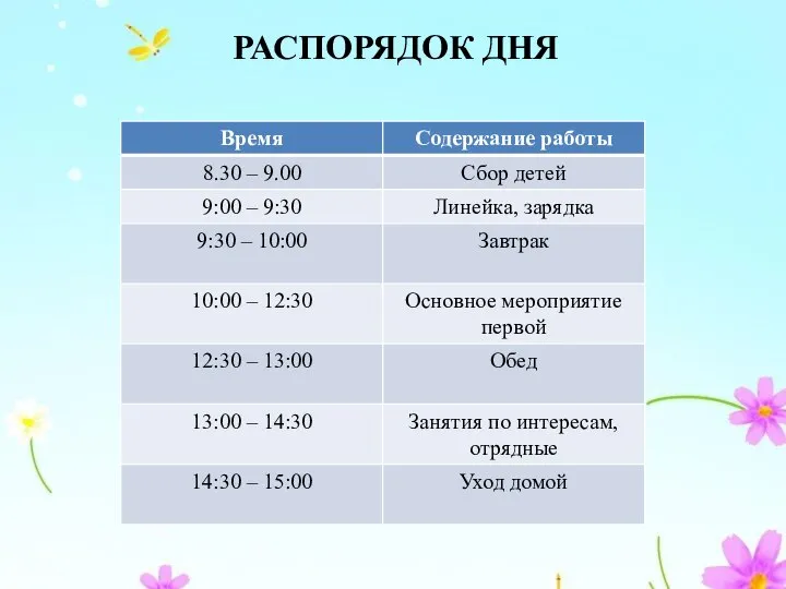 РАСПОРЯДОК ДНЯ