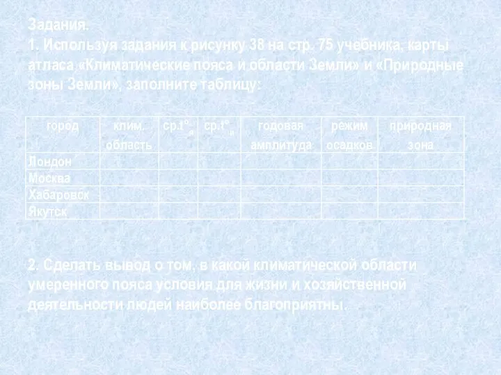 Задания. 1. Используя задания к рисунку 38 на стр. 75 учебника, карты