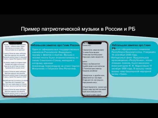 Пример патриотической музыки в России и РБ Небольшая заметка про Гимн России: