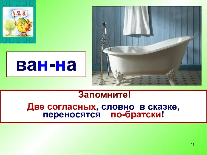 ван-на Запомните! Две согласных, словно в сказке, переносятся по-братски!