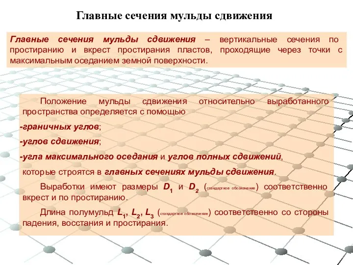 Положение мульды сдвижения относительно выработанного пространства определяется с помощью граничных углов; углов