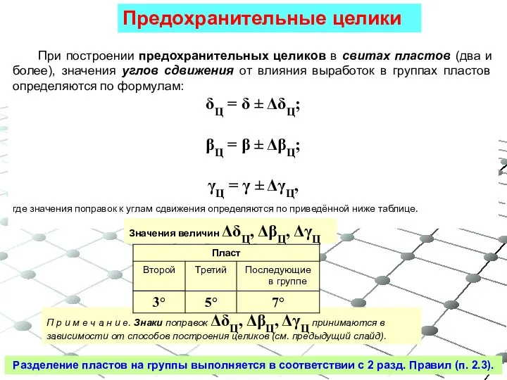 При построении предохранительных целиков в свитах пластов (два и более), значения углов