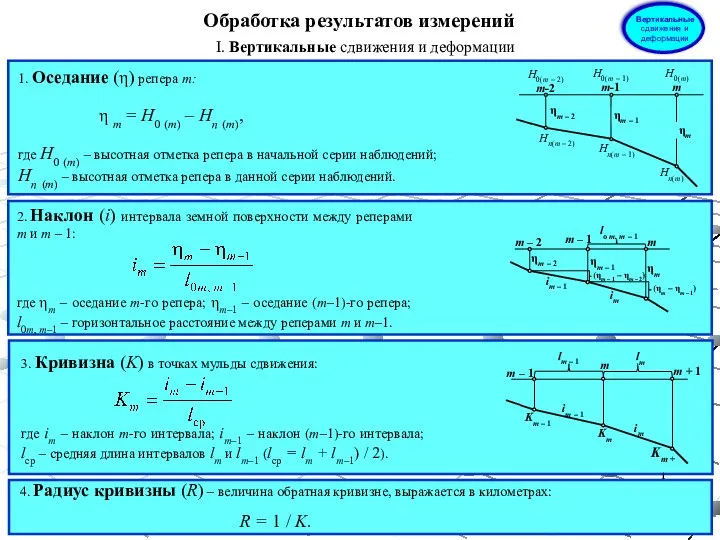 Обработка результатов измерений I. Вертикальные сдвижения и деформации