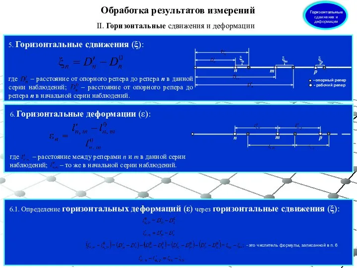 II. Горизонтальные сдвижения и деформации Обработка результатов измерений