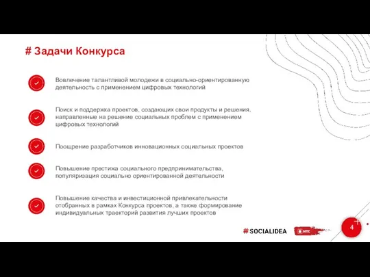 # Задачи Конкурса 4 Вовлечение талантливой молодежи в социально-ориентированную деятельность c применением