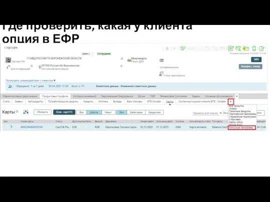 Где проверить, какая у клиента опция в ЕФР