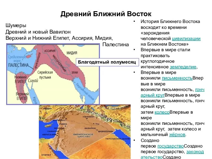 Древний Ближний Восток История Ближнего Востока восходит ко времени «зарождения человеческой цивилизации