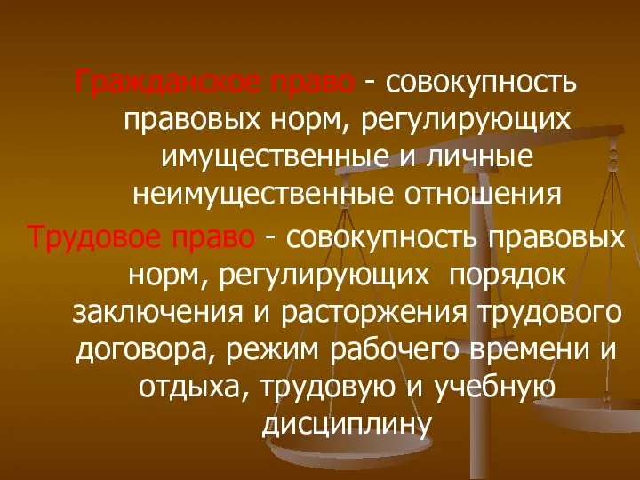 Гражданское право - совокупность правовых норм, регулирующих имущественные и личные неимущественные отношения