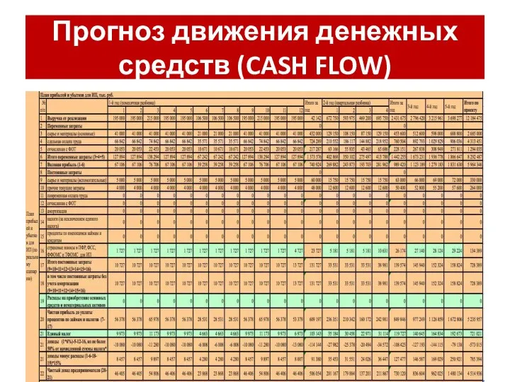 Прогноз движения денежных средств (CASH FLOW)