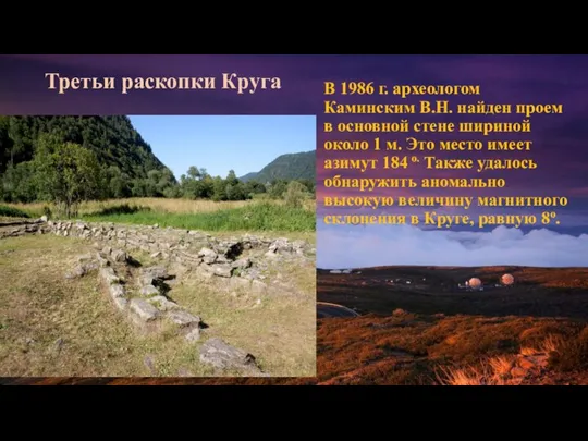 Третьи раскопки Круга В 1986 г. археологом Каминским В.Н. найден проем в