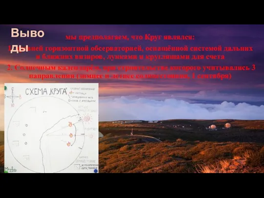 мы предполагаем, что Круг являлся: 1. древней горизонтной обсерваторией, оснащённой системой дальних