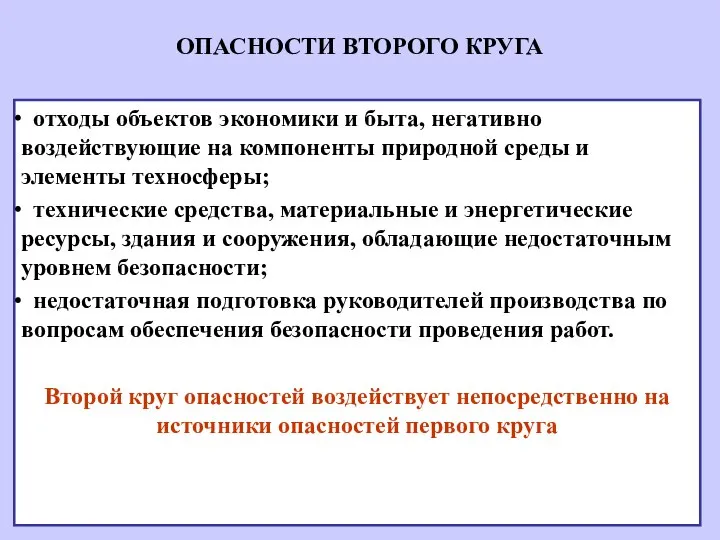 ОПАСНОСТИ ВТОРОГО КРУГА отходы объектов экономики и быта, негативно воздействующие на компоненты