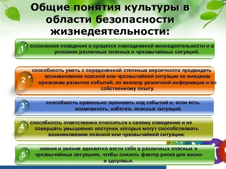 Общие понятия культуры в области безопасности жизнедеятельности: осознанное поведение в процессе повседневной