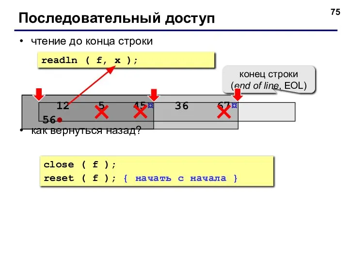 чтение до конца строки как вернуться назад? Последовательный доступ close ( f