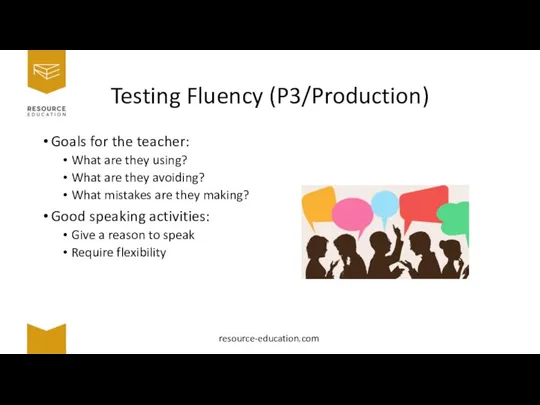 Testing Fluency (P3/Production) Goals for the teacher: What are they using? What