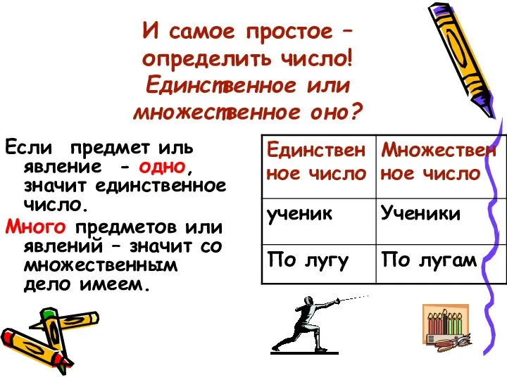 И самое простое – определить число! Единственное или множественное оно? Если предмет