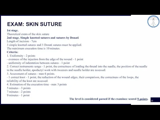 EXAM: SKIN SUTURE 1st stage. Theoretical exam of the skin suture 2nd