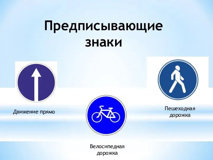 Предписывающие знаки Движение прямо Пешеходная дорожка Велосипедная дорожка