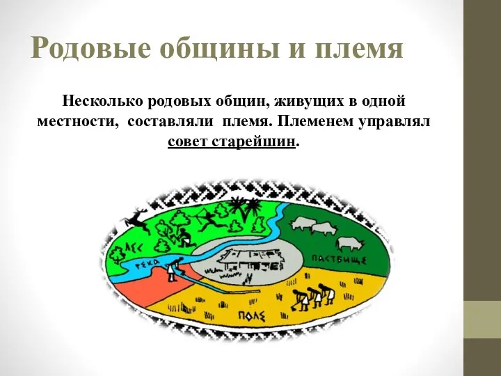 Родовые общины и племя Несколько родовых общин, живущих в одной местности, составляли