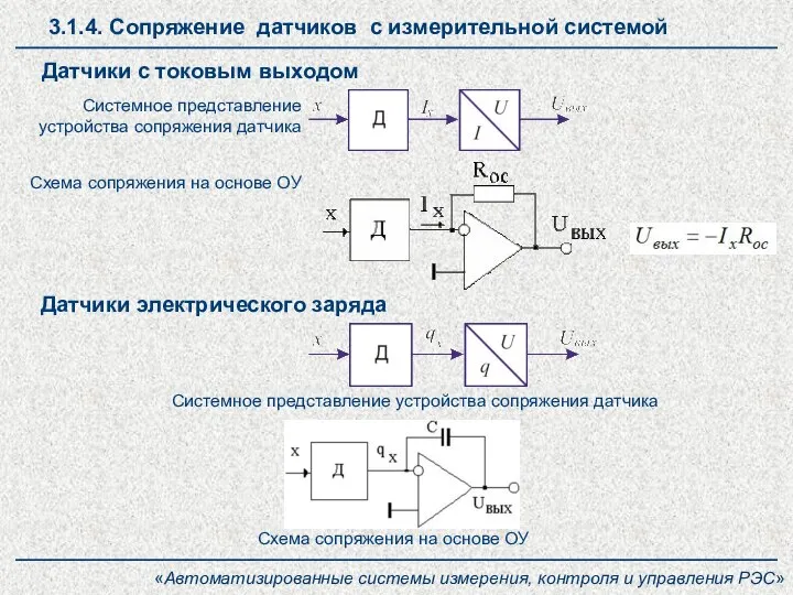 Датчики с токовым выходом 3.1.4. Сопряжение датчиков с измерительной системой Системное представление