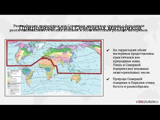 Природные зоны Северных материков На территории обоих материков представлены практически все природные