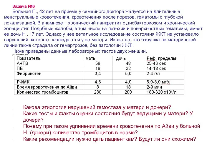 Задача №6 Больная П., 42 лет на приеме у семейного доктора жалуется