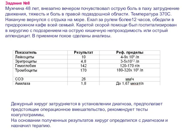 Задание №8 Мужчина 48 лет, внезапно вечером почувствовал острую боль в паху